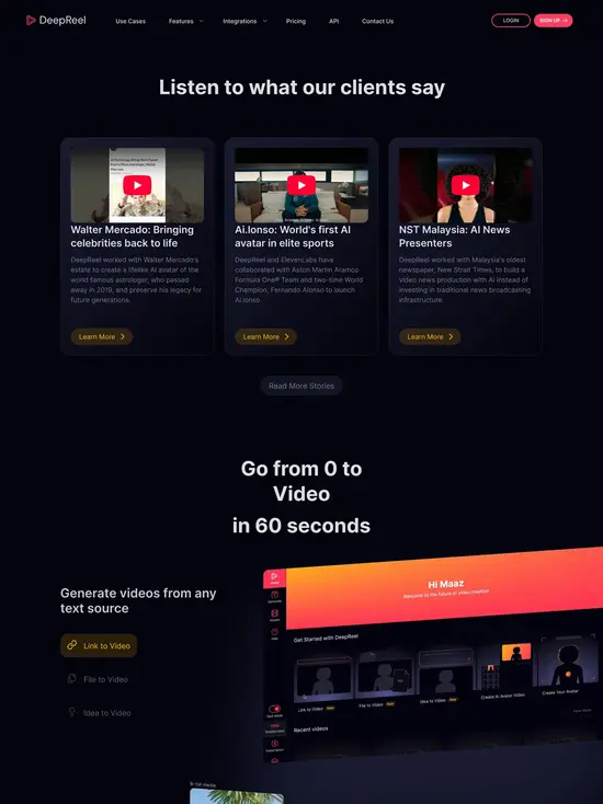 DeepReel Website screenshot 2