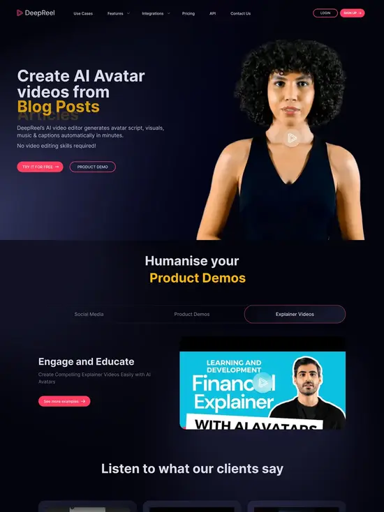 DeepReel Website screenshot 1